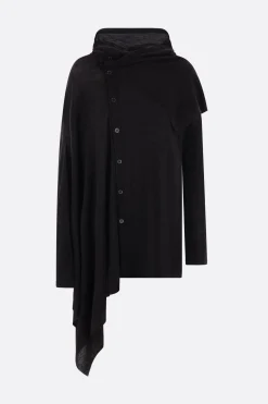 Topwear>YOHJI YAMAMOTO cardigan asimmetrico in lana e seta Nero