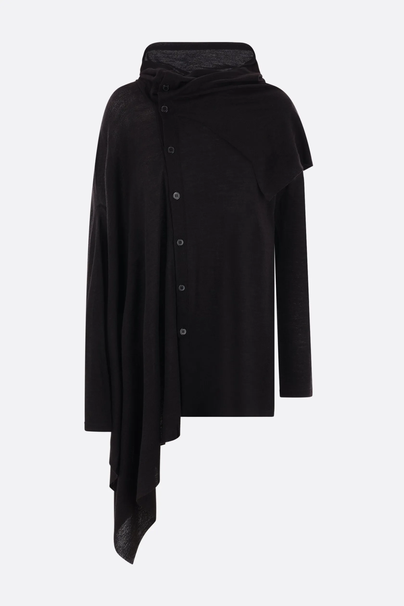 Topwear>YOHJI YAMAMOTO cardigan asimmetrico in lana e seta Nero