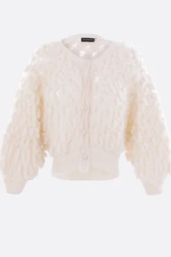 Topwear>PAULINE DUJANCOURT cardigan cropped in mohair e seta Bianco