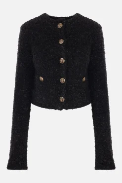 Topwear>BALENCIAGA cardigan cropped in tweed Nero
