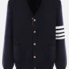 Topwear>THOM BROWNE cardigan in cotone 4bar Blu