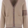 Topwear>THOM BROWNE cardigan in cotone intarsio 4-bar Marrone