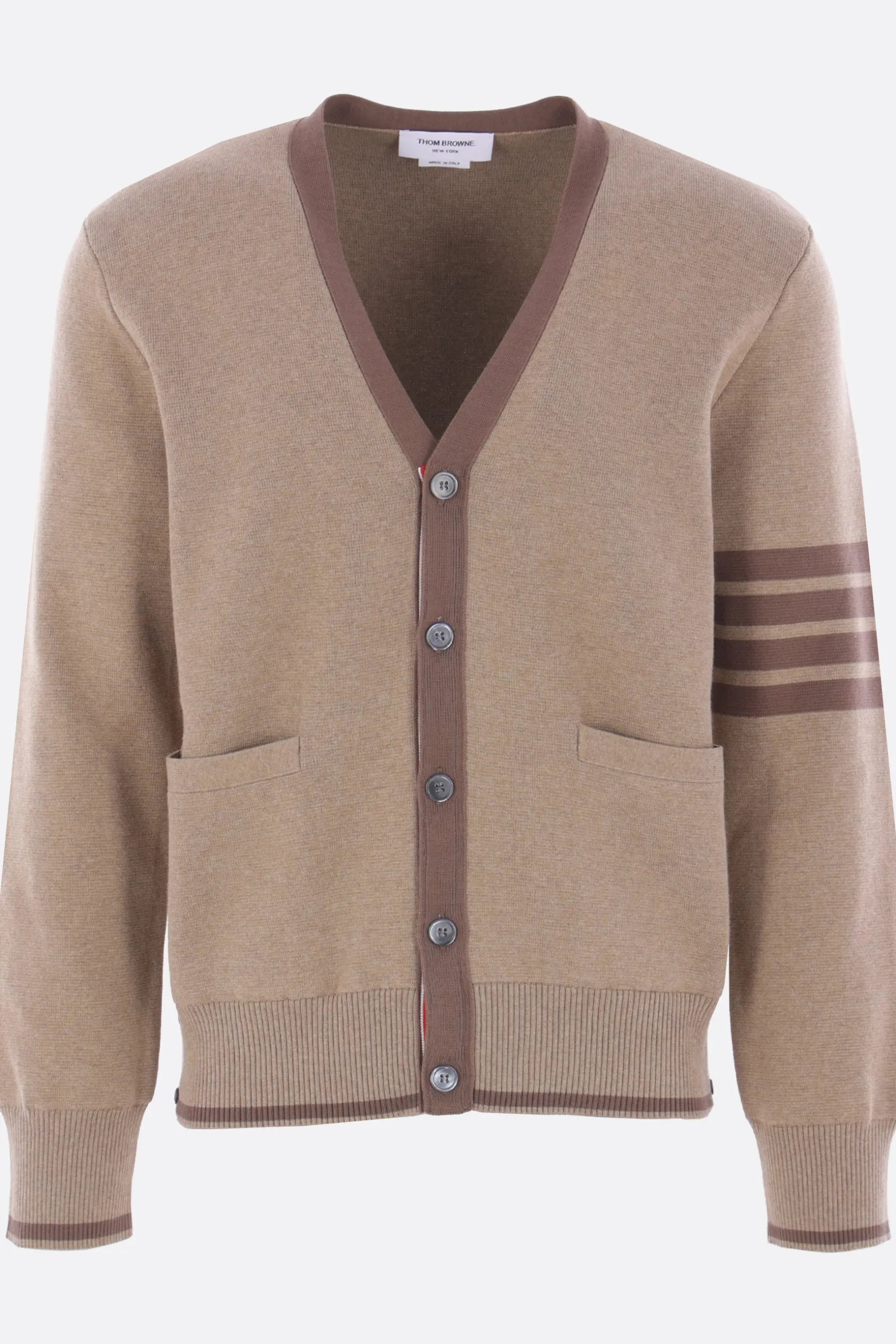 Topwear>THOM BROWNE cardigan in cotone intarsio 4-bar Marrone