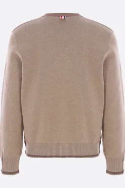 Topwear>THOM BROWNE cardigan in cotone intarsio 4-bar Marrone