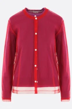 Topwear>COMME DES GARÇONS cardigan in lana con strato in tulle Viola