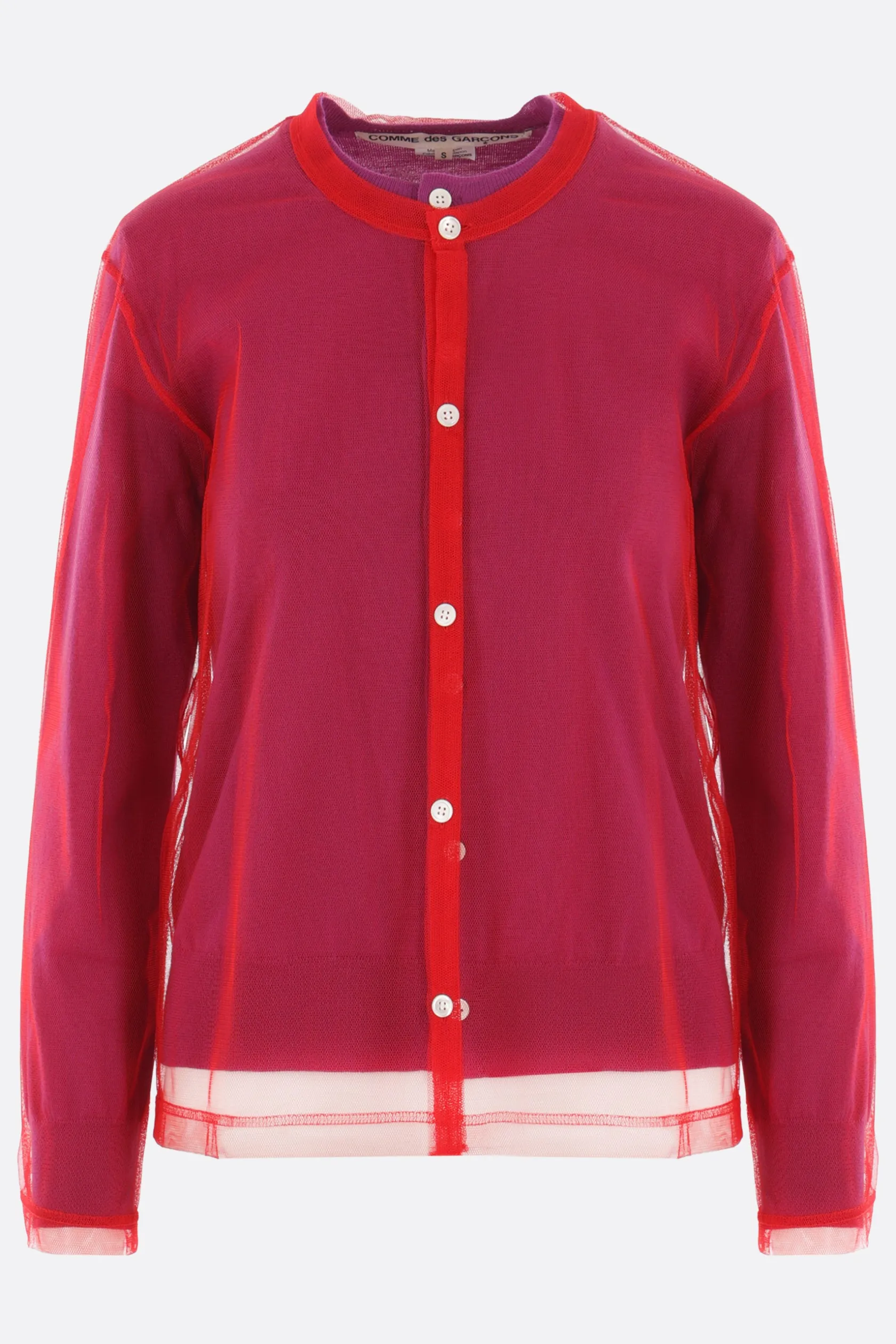 Topwear>COMME DES GARÇONS cardigan in lana con strato in tulle Viola