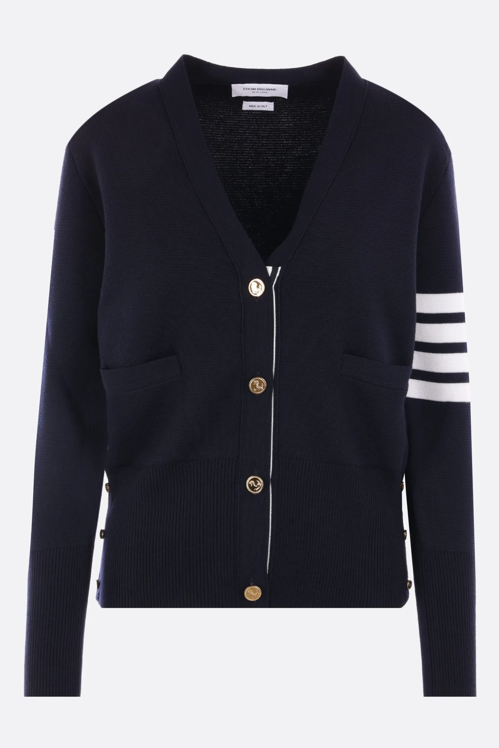 Topwear>THOM BROWNE cardigan Milano in lana 4bar Blu
