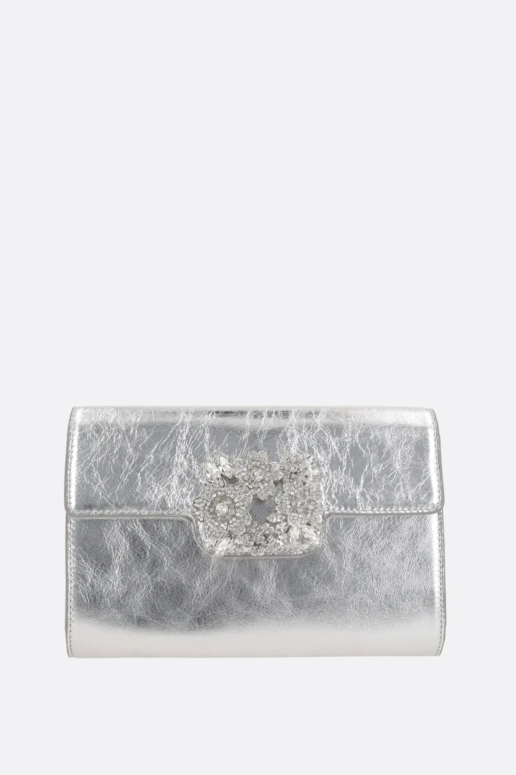Clutch E Buste>ROGER VIVIER clutch Efflorescence mini in nappa laminata Argento