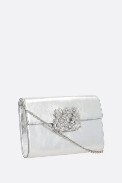 Clutch E Buste>ROGER VIVIER clutch Efflorescence mini in nappa laminata Argento