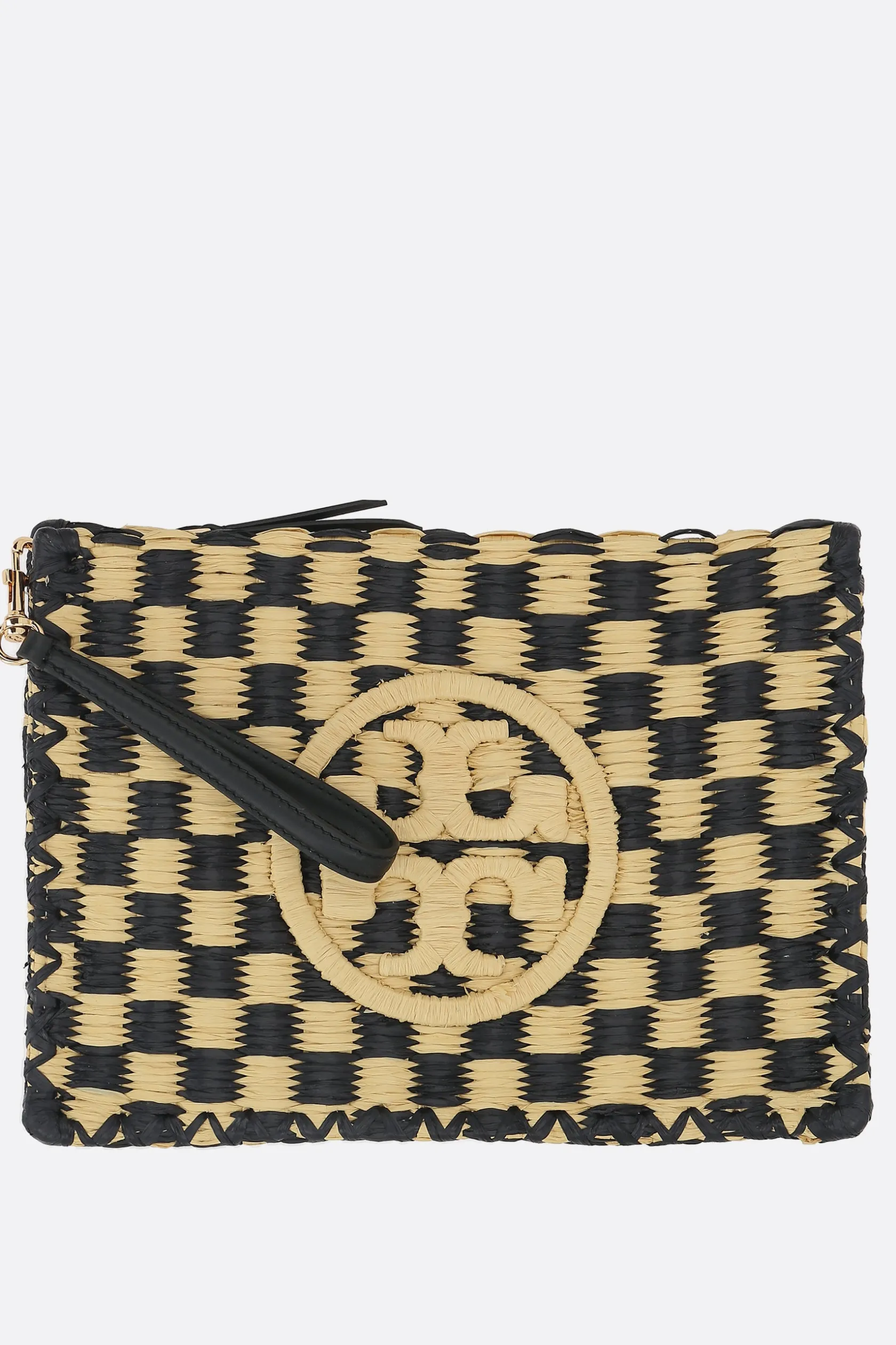 Clutch E Buste>TORY BURCH clutch Ella in rafia check Nero