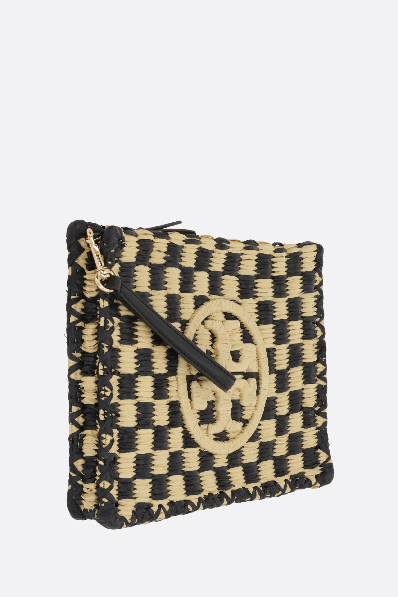 Clutch E Buste>TORY BURCH clutch Ella in rafia check Nero