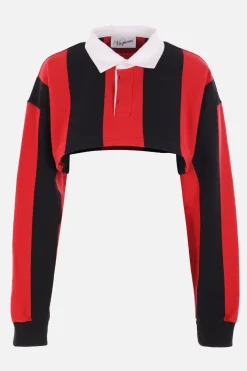 Topwear>VAQUERA felpa cropped Rubgy in jersey a righe Rosso