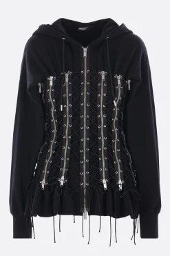Topwear>UNDERCOVER felpa full-zip in jersey con lacci Nero