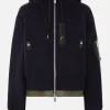 Topwear>SACAI felpa full-zip in jersey e nylon Blu