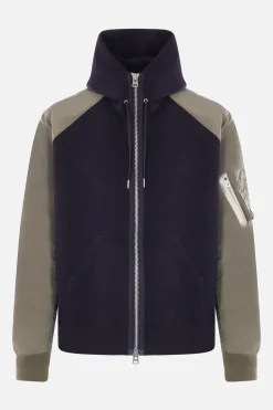 Topwear>SACAI felpa full-zip in jersey e twill Blu