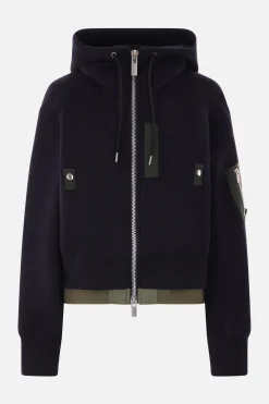 Topwear>SACAI felpa full-zip in jersey e nylon Blu