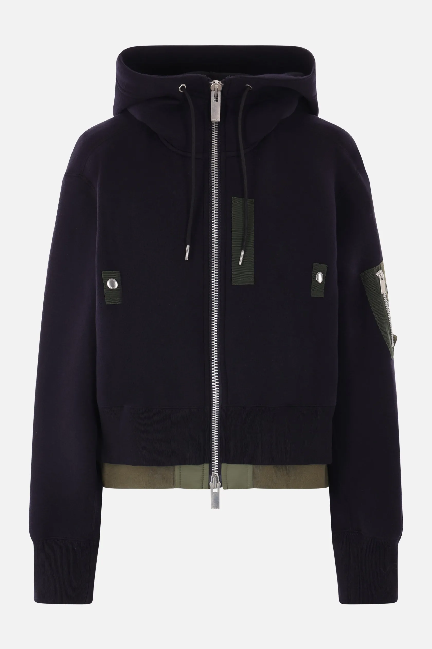 Topwear>SACAI felpa full-zip in jersey e nylon Blu