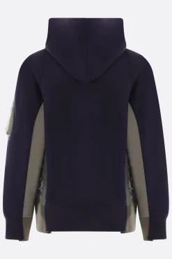Topwear>SACAI felpa full-zip in jersey e twill Blu