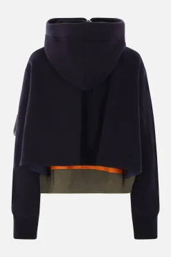 Topwear>SACAI felpa full-zip in jersey e nylon Blu