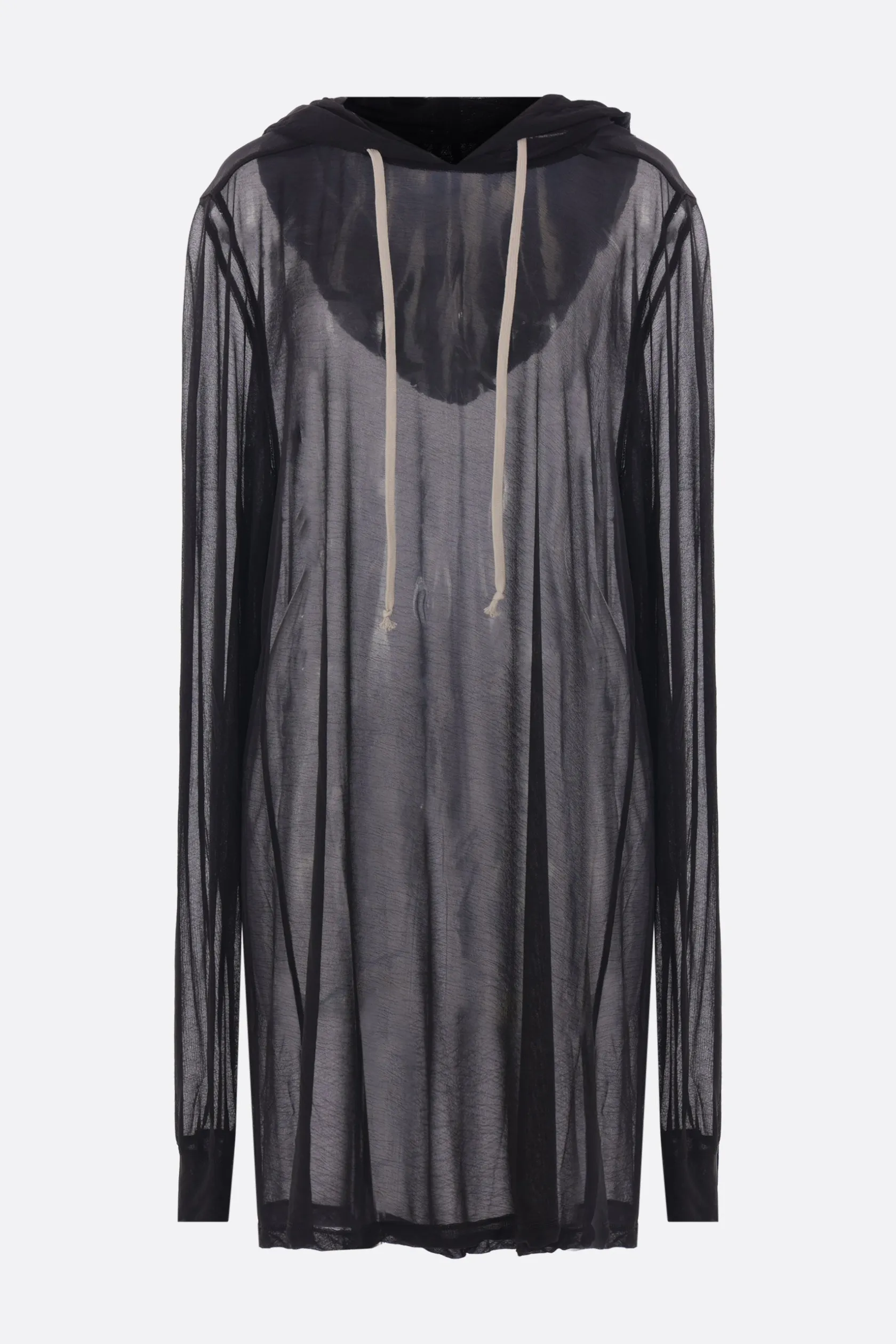 Topwear>RICK OWENS felpa long-fit in viscosa semi-trasparente Nero