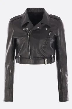 Capispalla>RICK OWENS giacca biker cropped Luke in pelle Nero