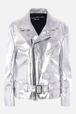 Capispalla>JUNYA WATANABE giacca biker in ecopelle laminata Argento