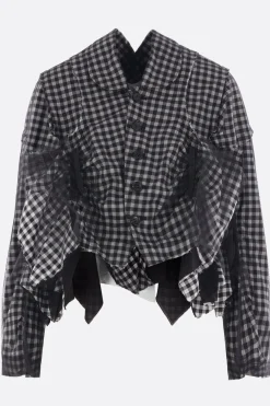 Capispalla>TAO COMME DES GARÇONS giacca cropped in cotone check e tulle Nero