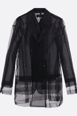 Capispalla>COMME DES GARÇONS giacca doppiopetto in tulle e organza Nero