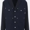 Capispalla>COMME DES GARÇONS HOMME giacca in lana a righe e tela Blu