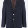 Capispalla>THOM BROWNE giacca monopetto in cotone e lino Blu