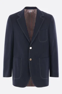 Capispalla>THOM BROWNE giacca monopetto in cotone e lino Blu