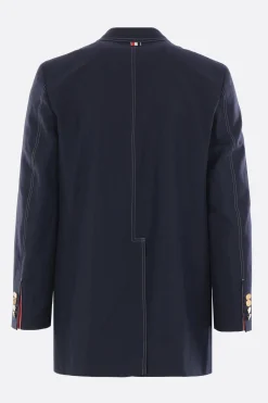 Capispalla>THOM BROWNE giacca monopetto in cotone e lino Blu