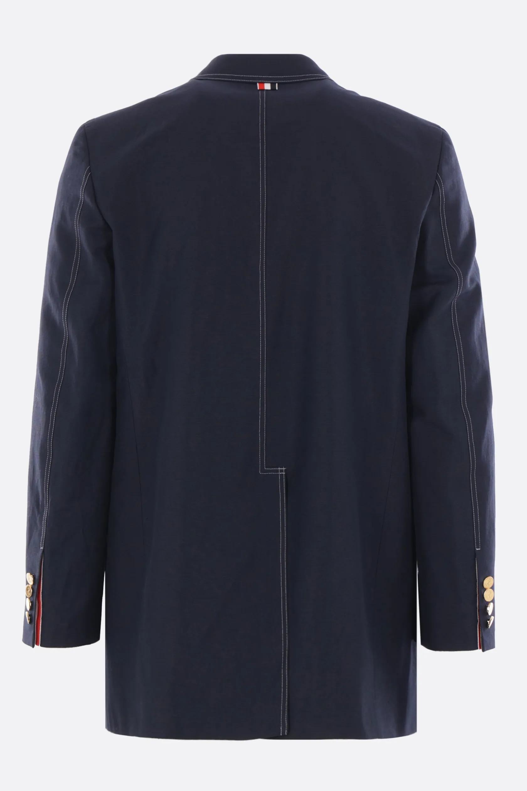 Capispalla>THOM BROWNE giacca monopetto in cotone e lino Blu