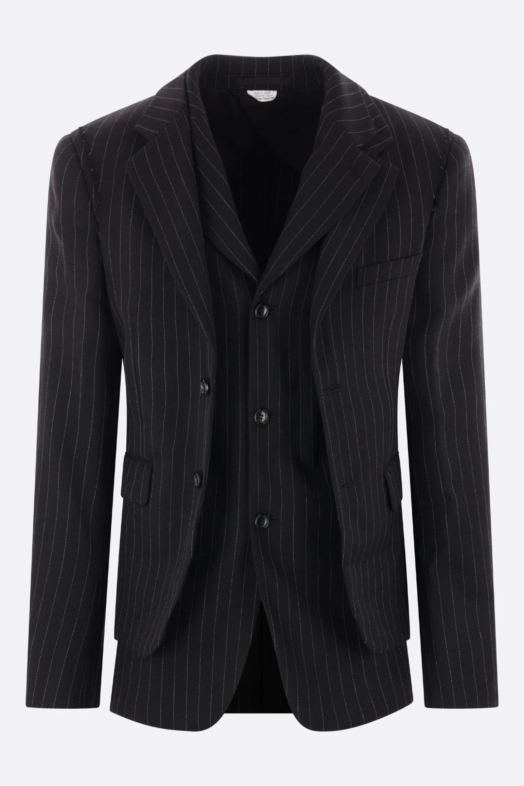 Capispalla>COMME DES GARÇONS HOMME PLUS giacca monopetto in lana gessata Nero