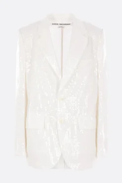 Capispalla>JUNYA WATANABE giacca monopetto in raso con paillettes Bianco