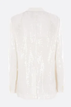Capispalla>JUNYA WATANABE giacca monopetto in raso con paillettes Bianco