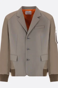 Capispalla>SACAI giacca Suiting Bonding Mix in misto lana e twill Neutro
