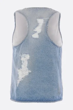 Topwear>MM6 gilet in denim effeto sdrucito Blu