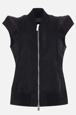 Capispalla>SACAI gilet in twill di nylon e gabardine Nero