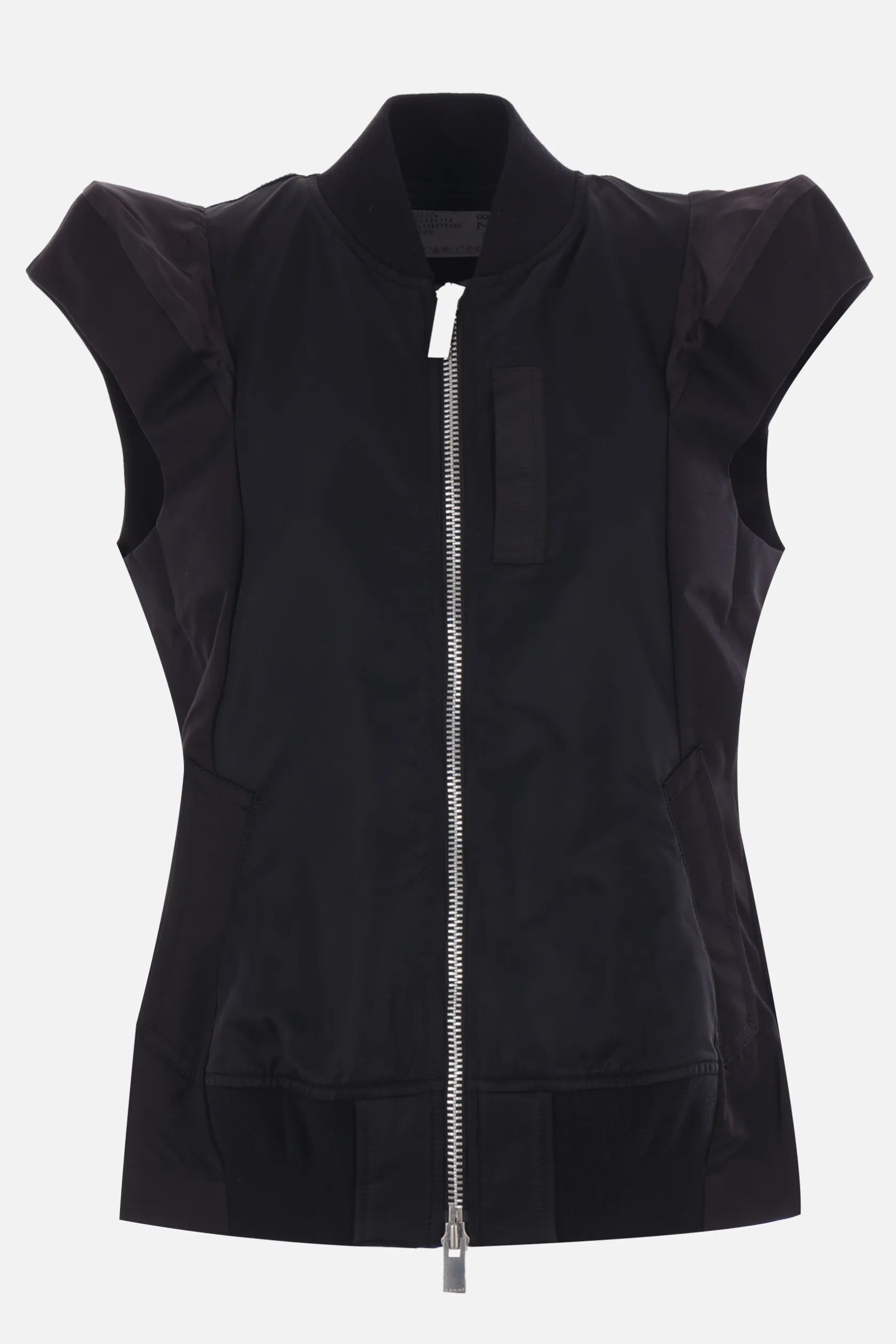 Capispalla>SACAI gilet in twill di nylon e gabardine Nero