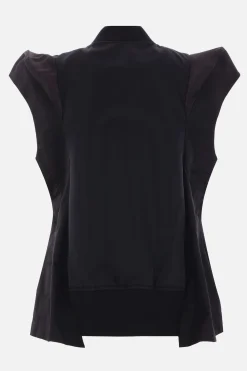 Capispalla>SACAI gilet in twill di nylon e gabardine Nero
