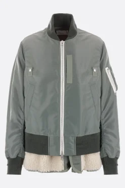 Capispalla>SACAI giubbotto bomber imbottito in nylon e eco shearling Verde