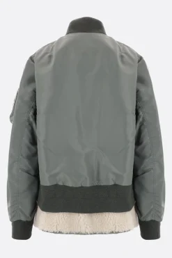 Capispalla>SACAI giubbotto bomber imbottito in nylon e eco shearling Verde