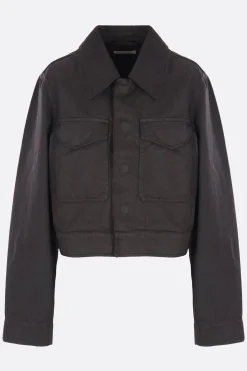 Capispalla>LEMAIRE giubbotto cropped in denim resinato Marrone