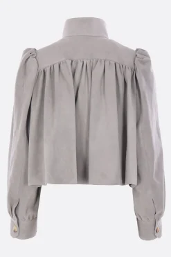Capispalla>CHLOÉ giubbotto cropped in suede Grigio