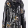 Capispalla>JIL SANDER giubbotto in lino resinato stampa floreale Nero