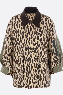Capispalla>SACAI giubbotto in tela stampata e nylon Marrone