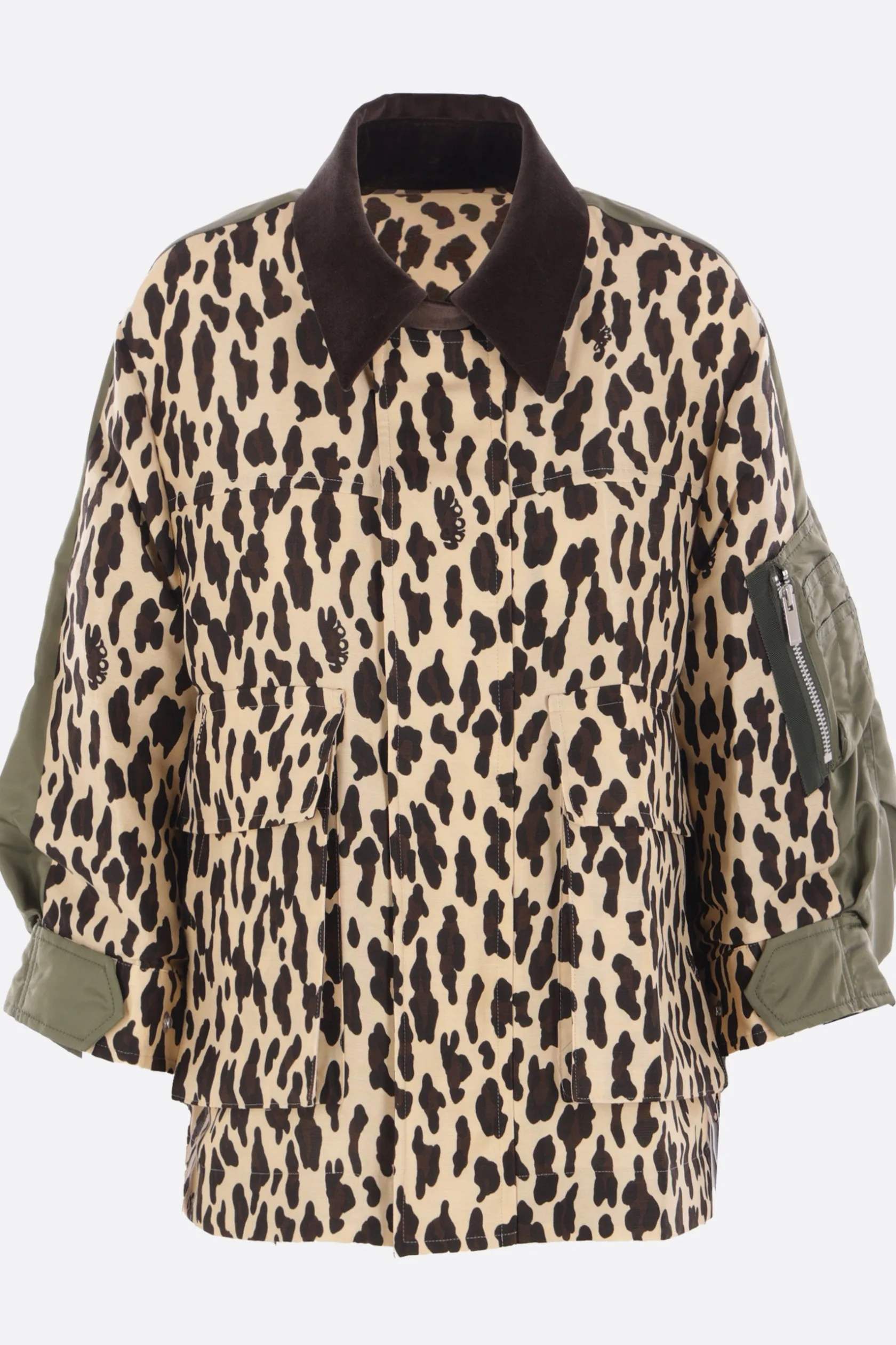 Capispalla>SACAI giubbotto in tela stampata e nylon Marrone