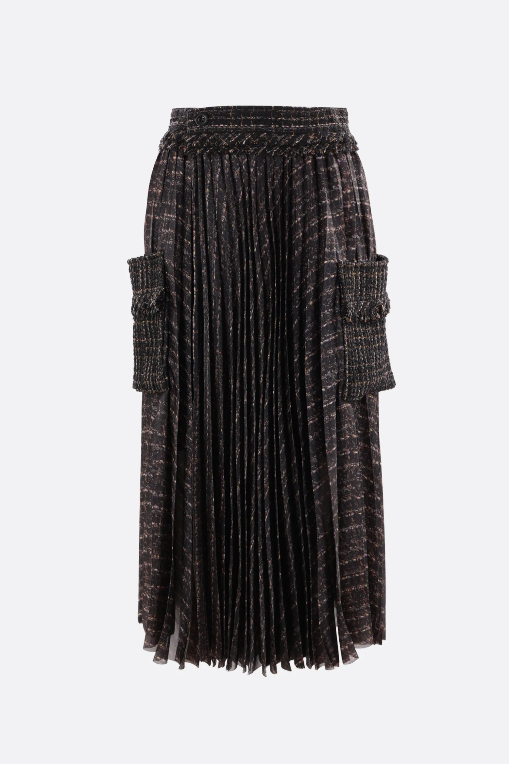 Gonne>SACAI gonna a portafoglio in raso plissé e tweed Multicolor