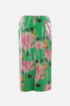 Gonne>ZOMER gonna a tubino Rekina in pelle stampa floreale Verde